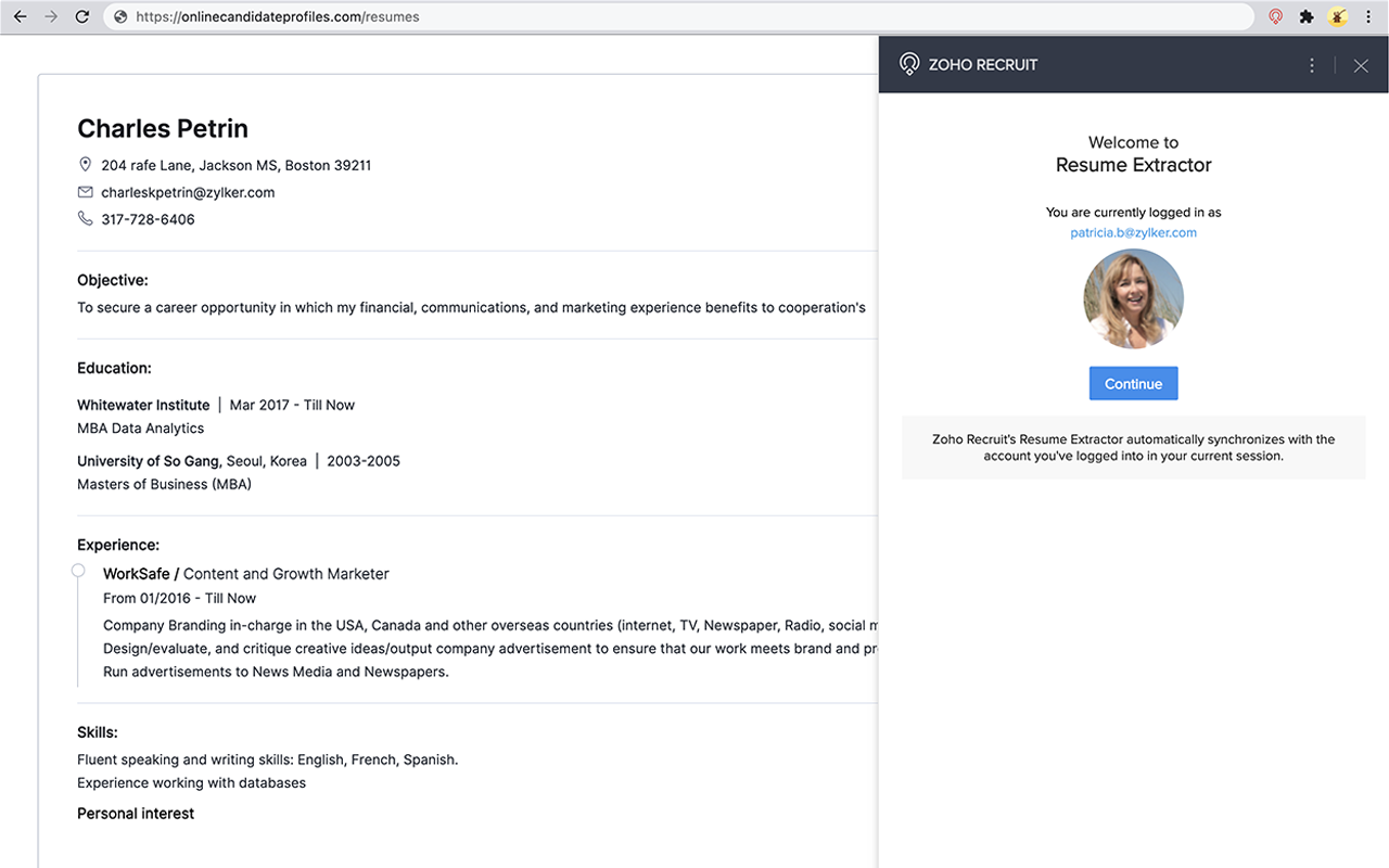 Zoho Recruit's Resume Extractor chrome谷歌浏览器插件_扩展第4张截图