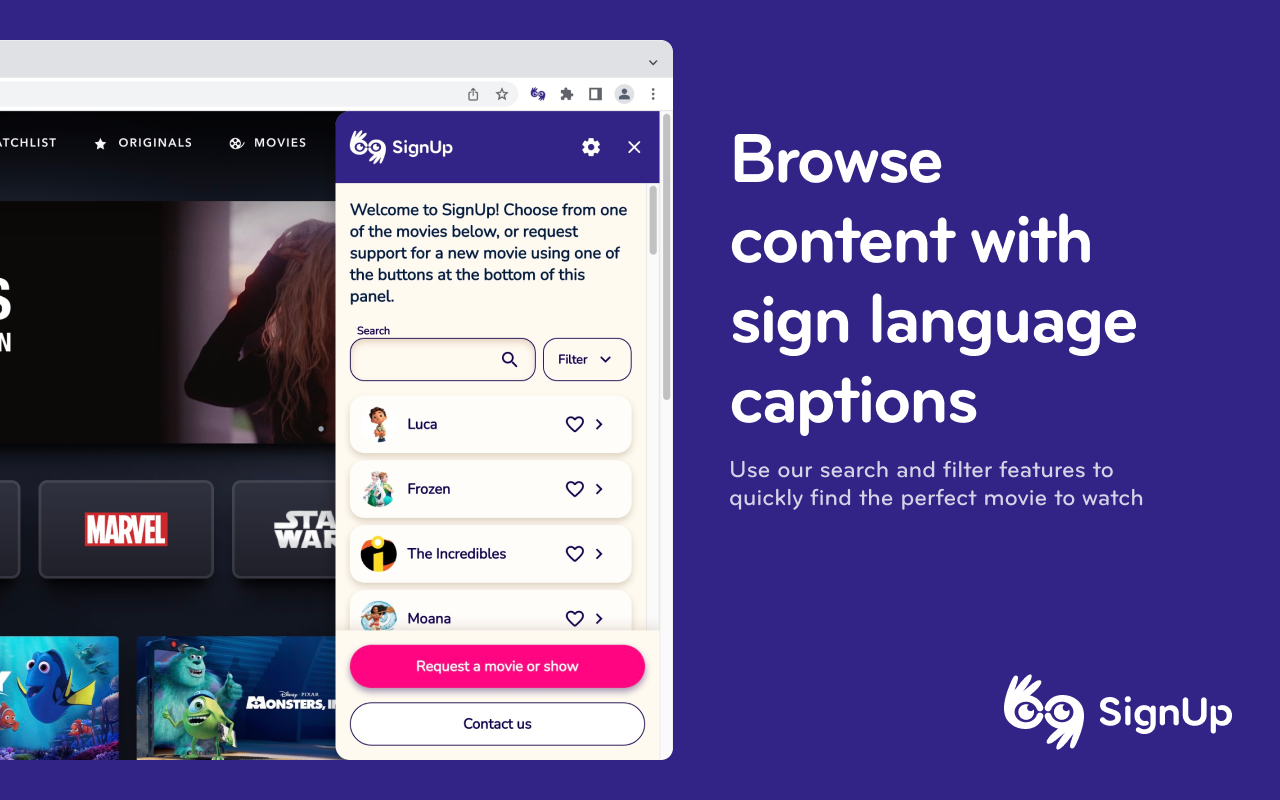 SignUp - Sign Language for Netflix & Disney+ chrome谷歌浏览器插件_扩展第4张截图