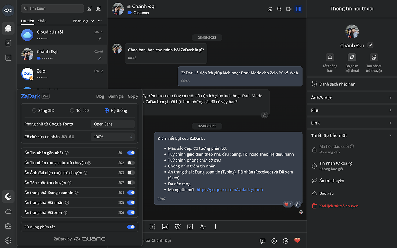 ZaDark – Zalo Dark Mode chrome谷歌浏览器插件_扩展第1张截图