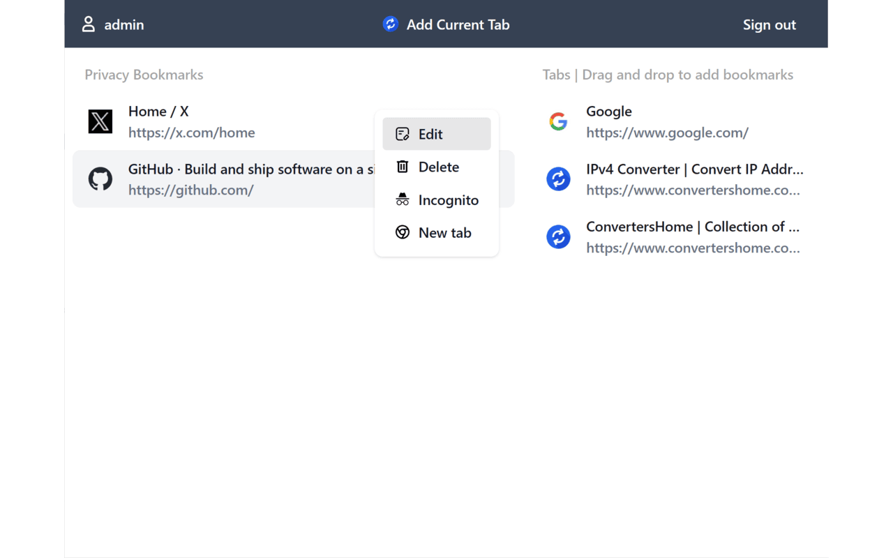 Privacy Bookmarks chrome谷歌浏览器插件_扩展第1张截图