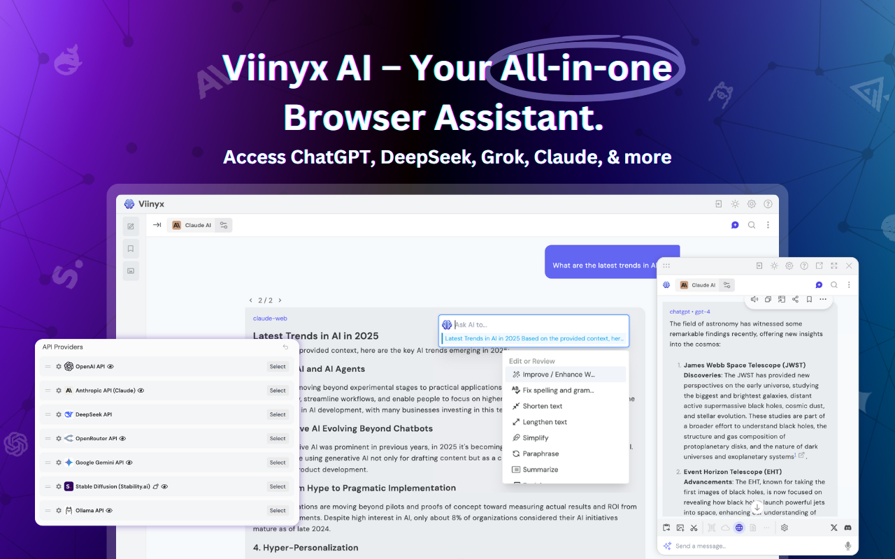 维尼克斯 - 人工智能助手 (ChatGPT, GPT-4o, Claude, Gemini) chrome谷歌浏览器插件_扩展第1张截图