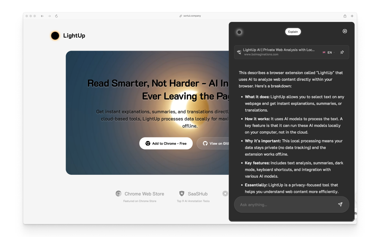 LightUp - AI Powered Web Annotations. summary, translate, and more chrome谷歌浏览器插件_扩展第2张截图