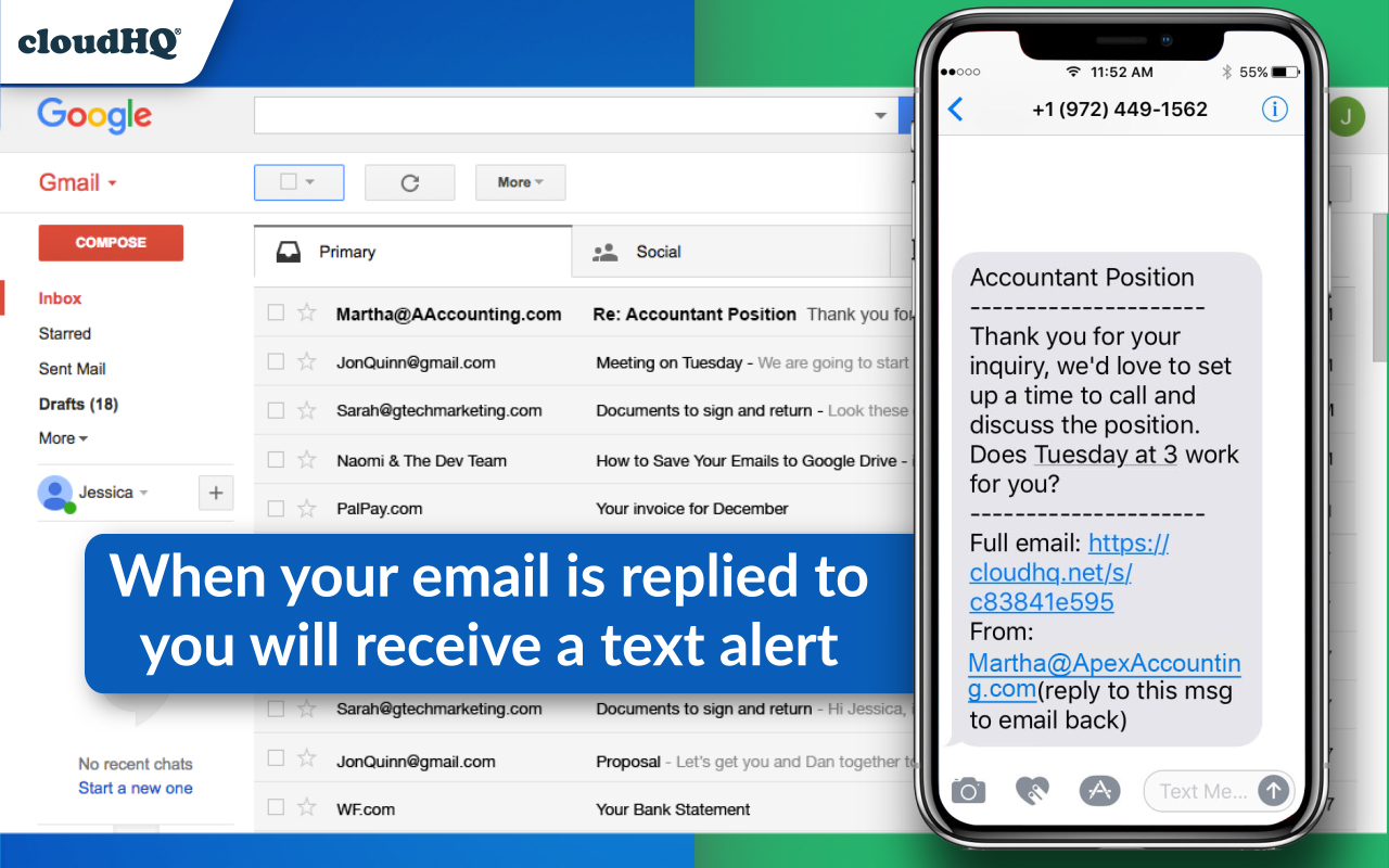 Mobile Text Alerts for Gmail™ by cloudHQ chrome谷歌浏览器插件_扩展第2张截图