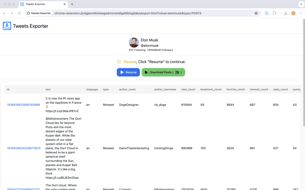 Twitter 评论导出器 chrome谷歌浏览器插件_扩展第1张截图