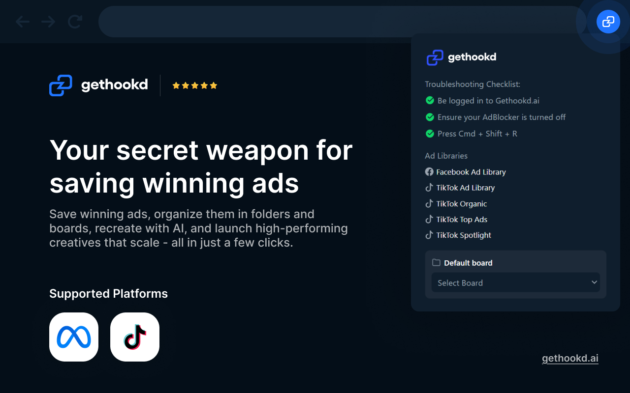 GetHookd.AI - Save ads from various libraries - Generate Ads chrome谷歌浏览器插件_扩展第1张截图