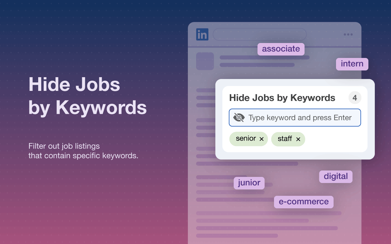 隐藏推广和已申请的工作、公司及LinkedIn上的信息流 chrome谷歌浏览器插件_扩展第2张截图