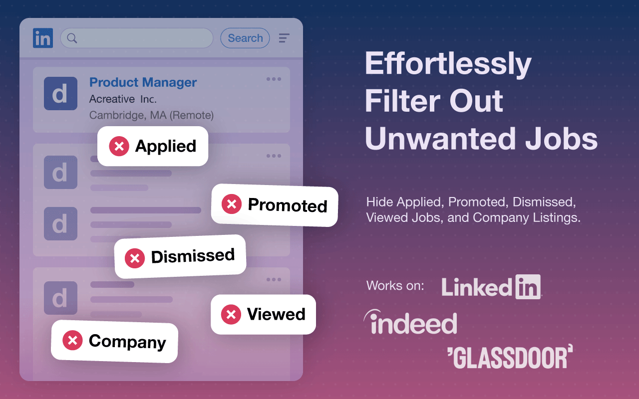隐藏推广和已申请的工作、公司及LinkedIn上的信息流 chrome谷歌浏览器插件_扩展第4张截图