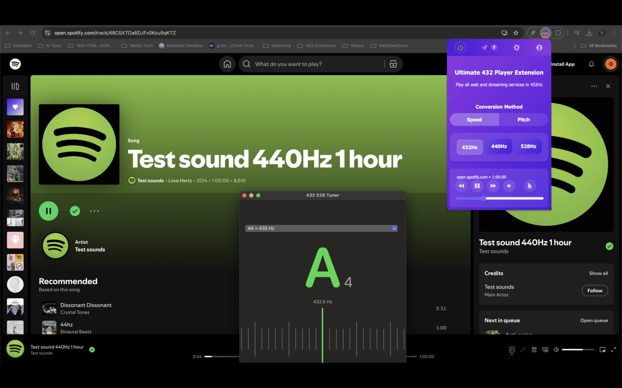 Ultimate 432Hz Converter : Spotify YouTube Tidal & All Web Music Streaming chrome谷歌浏览器插件_扩展第5张截图