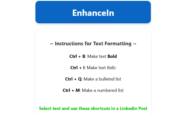 EnhanceIn - Bold, Italic, Lists & Format Your LinkedIn Posts chrome谷歌浏览器插件_扩展第2张截图