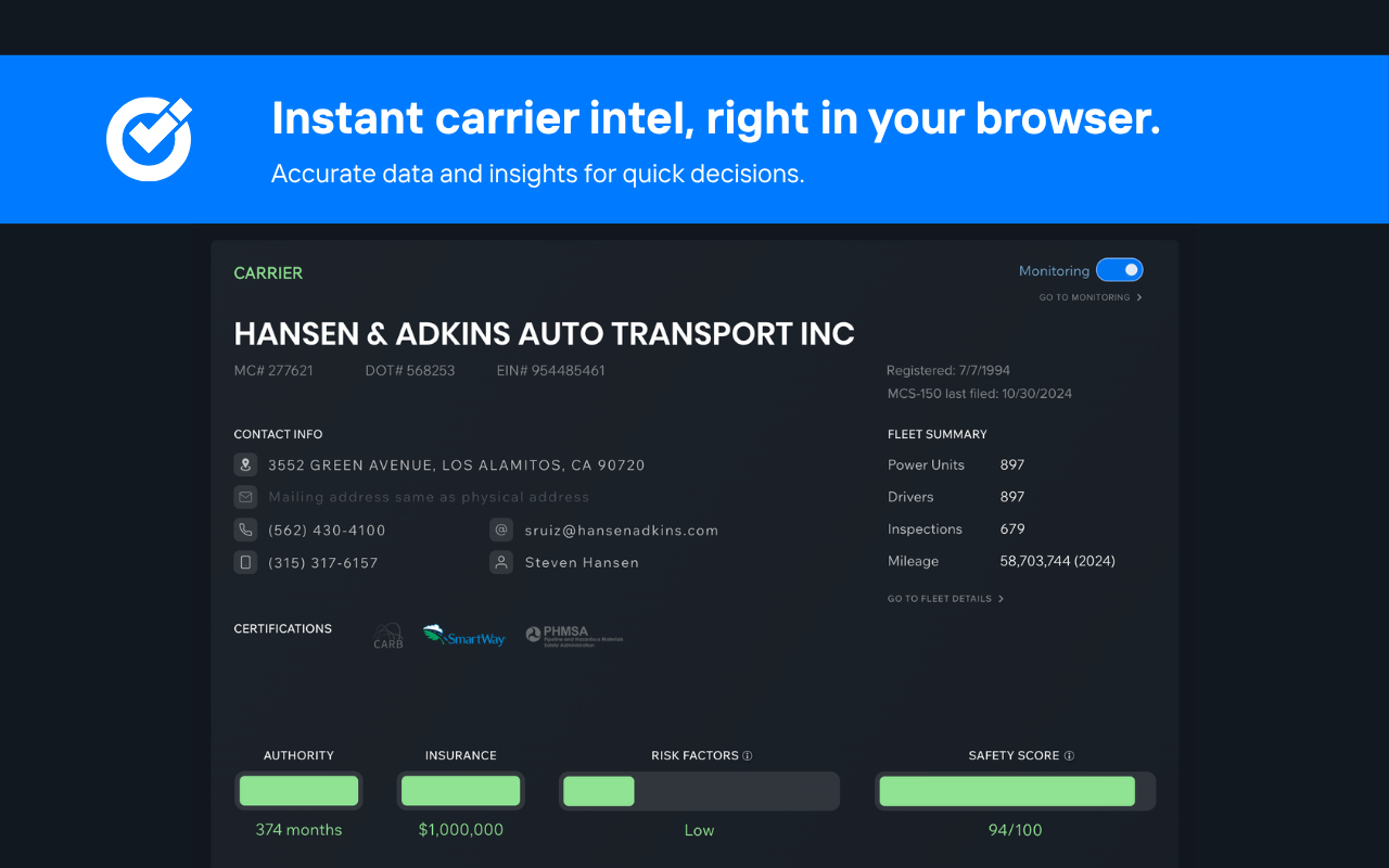 Carrier Vetting & Insights, by CarrierOK chrome谷歌浏览器插件_扩展第5张截图