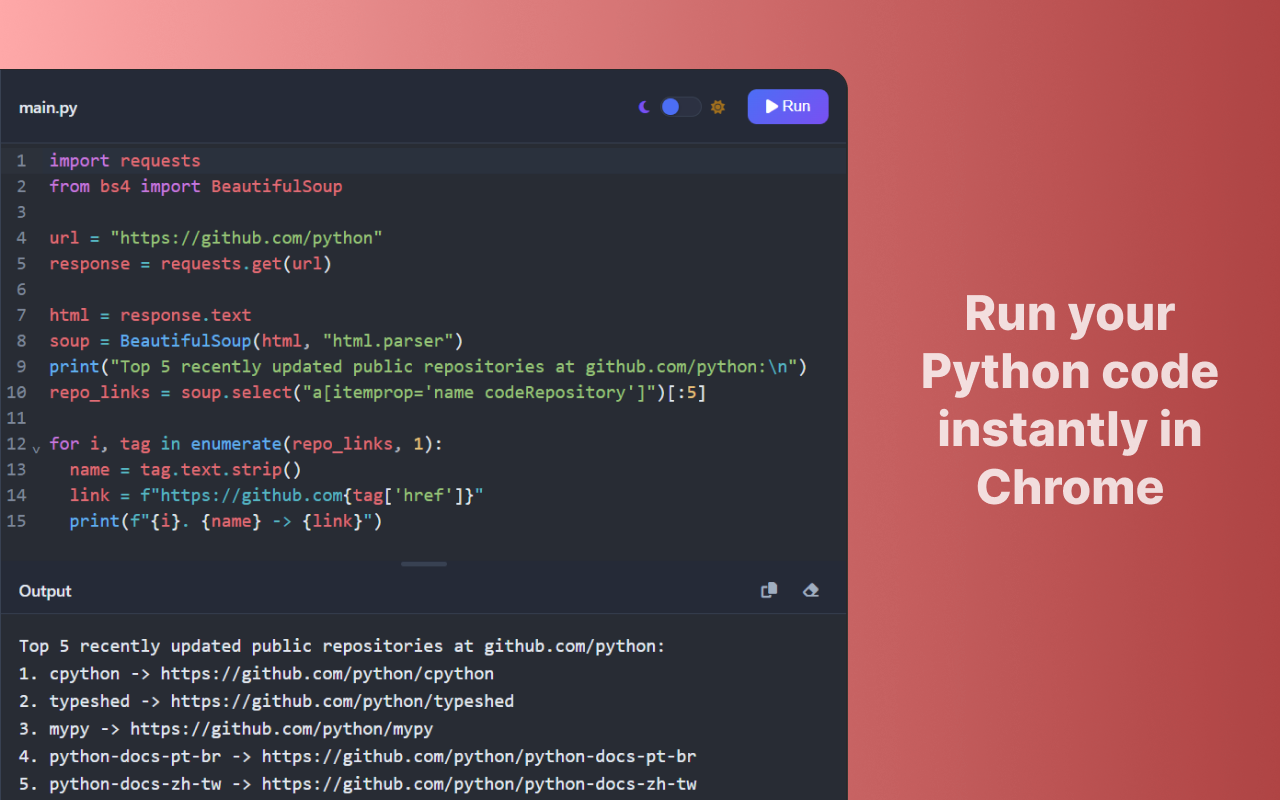 Python Playground chrome谷歌浏览器插件_扩展第4张截图