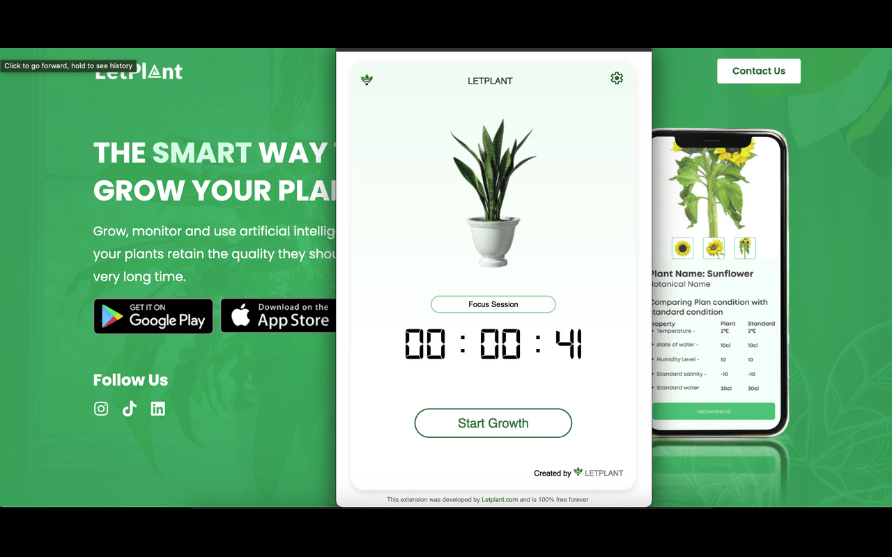 LetPlant GreenFocus Pomodoro Timer chrome谷歌浏览器插件_扩展第1张截图