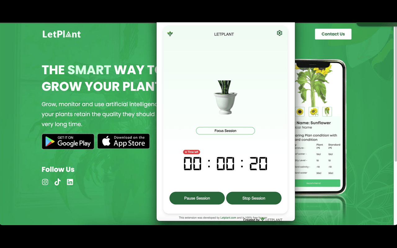 LetPlant GreenFocus Pomodoro Timer chrome谷歌浏览器插件_扩展第4张截图
