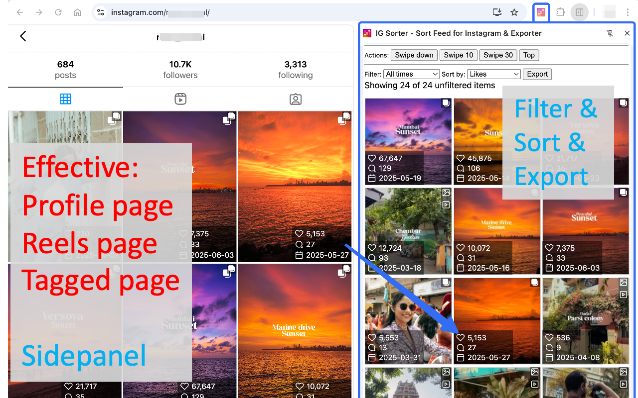 Sort Feed for Instagram & Exporter ｜ IG Sorter chrome谷歌浏览器插件_扩展第3张截图