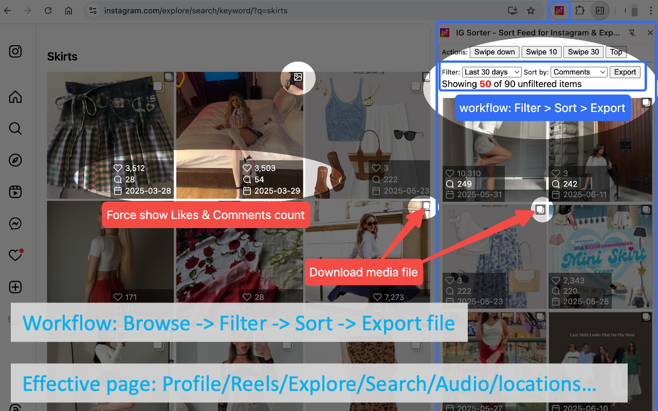 Sort Feed for Instagram & Exporter ｜ IG Sorter chrome谷歌浏览器插件_扩展第4张截图