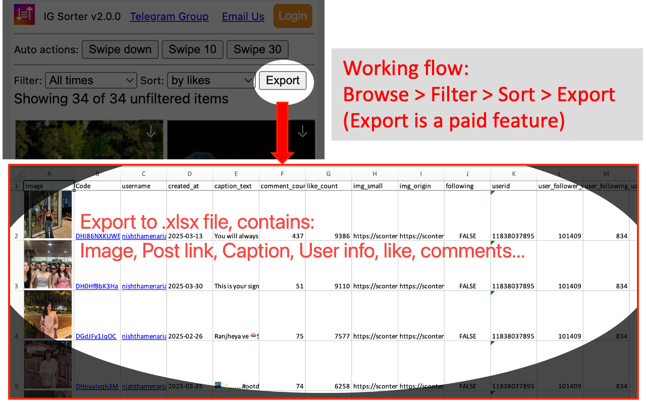 Sort Feed for Instagram & Exporter ｜ IG Sorter chrome谷歌浏览器插件_扩展第5张截图