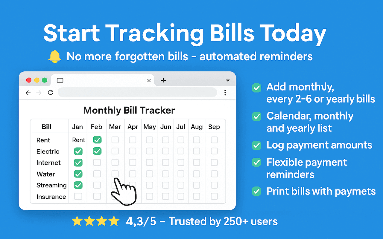 每月账单追踪器 - Monthly Bill Tracker chrome谷歌浏览器插件_扩展第1张截图