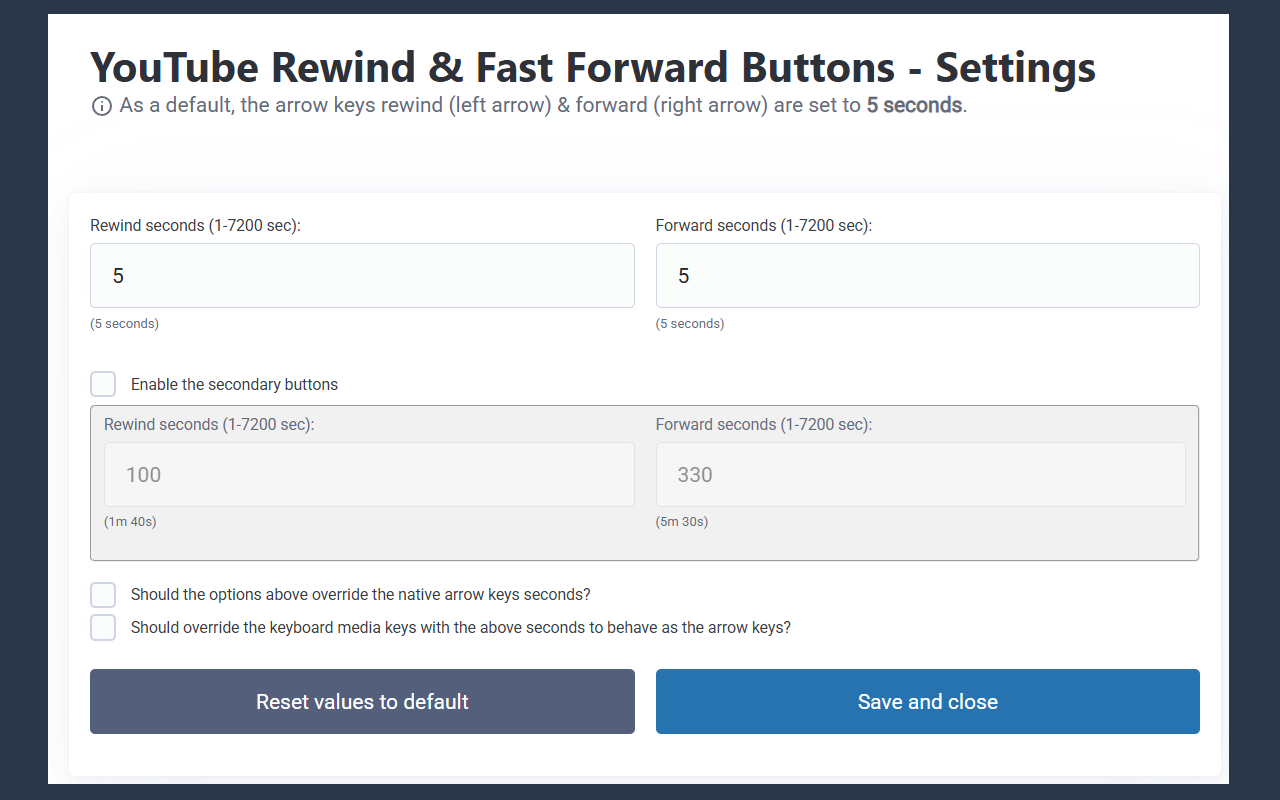 YouTube Rewind & Fast Forward Buttons chrome谷歌浏览器插件_扩展第2张截图