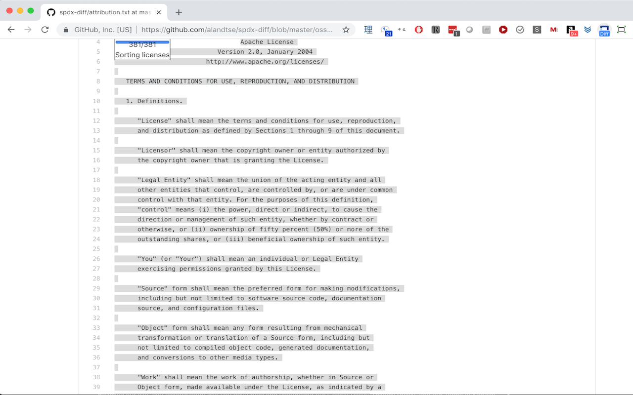 SPDX License Diff chrome谷歌浏览器插件_扩展第2张截图