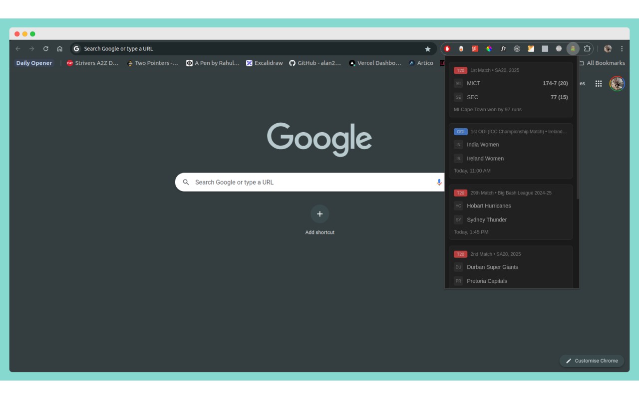 Cricket Score Bar chrome谷歌浏览器插件_扩展第2张截图