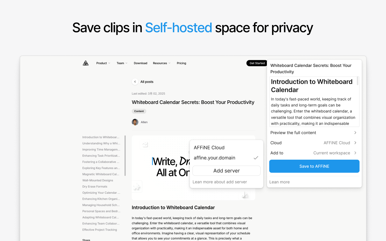 AFFiNE Web Clipper chrome谷歌浏览器插件_扩展第2张截图