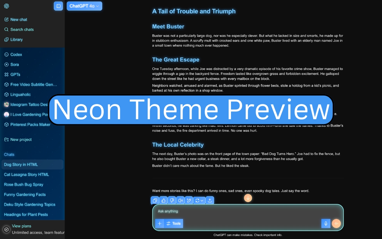Custom Themes for ChatGPT - Skins, Dark Mode & UI Styles chrome谷歌浏览器插件_扩展第3张截图