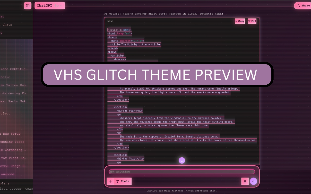 Custom Themes for ChatGPT - Skins, Dark Mode & UI Styles chrome谷歌浏览器插件_扩展第5张截图