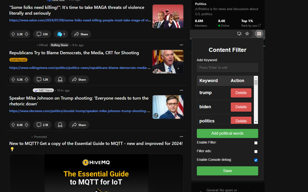 Reddit Keyword Filter chrome谷歌浏览器插件_扩展第1张截图