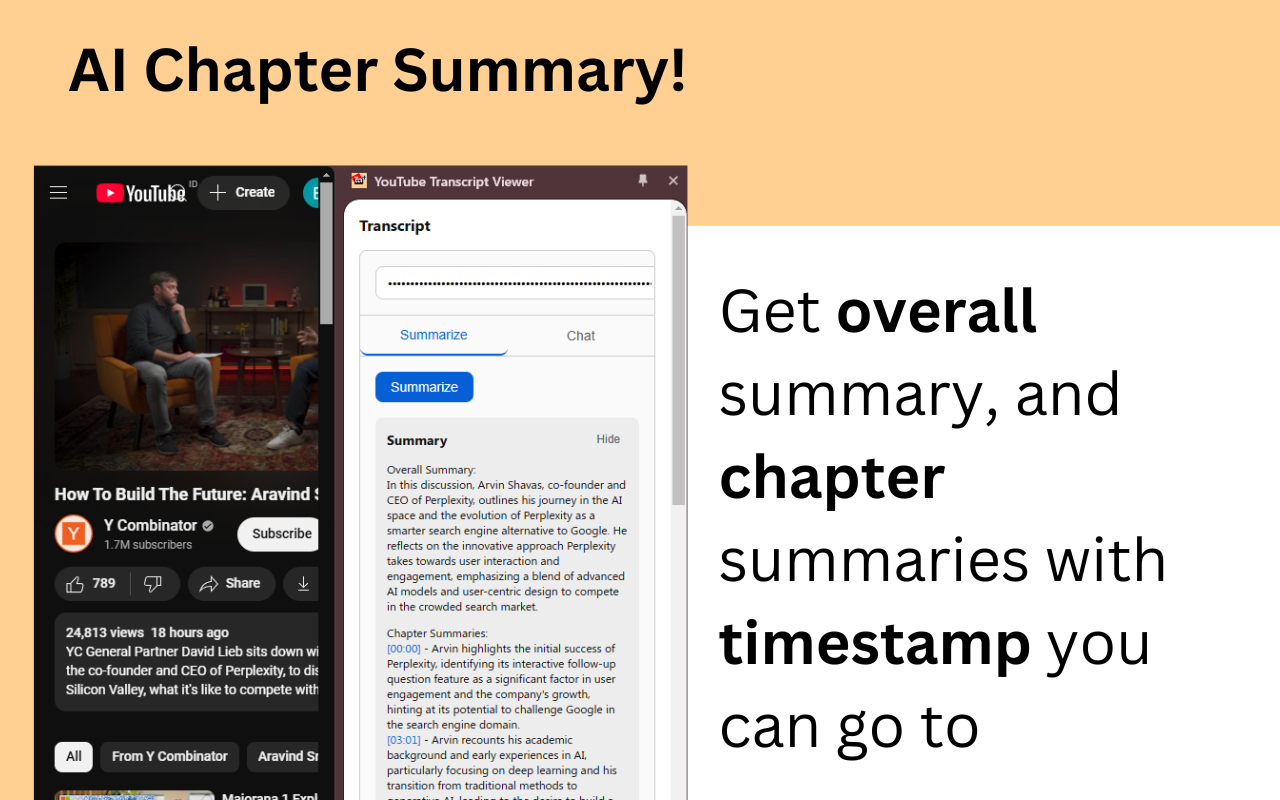 YouTube Transcript Plus - full transcript, AI chat with video & summary chrome谷歌浏览器插件_扩展第2张截图