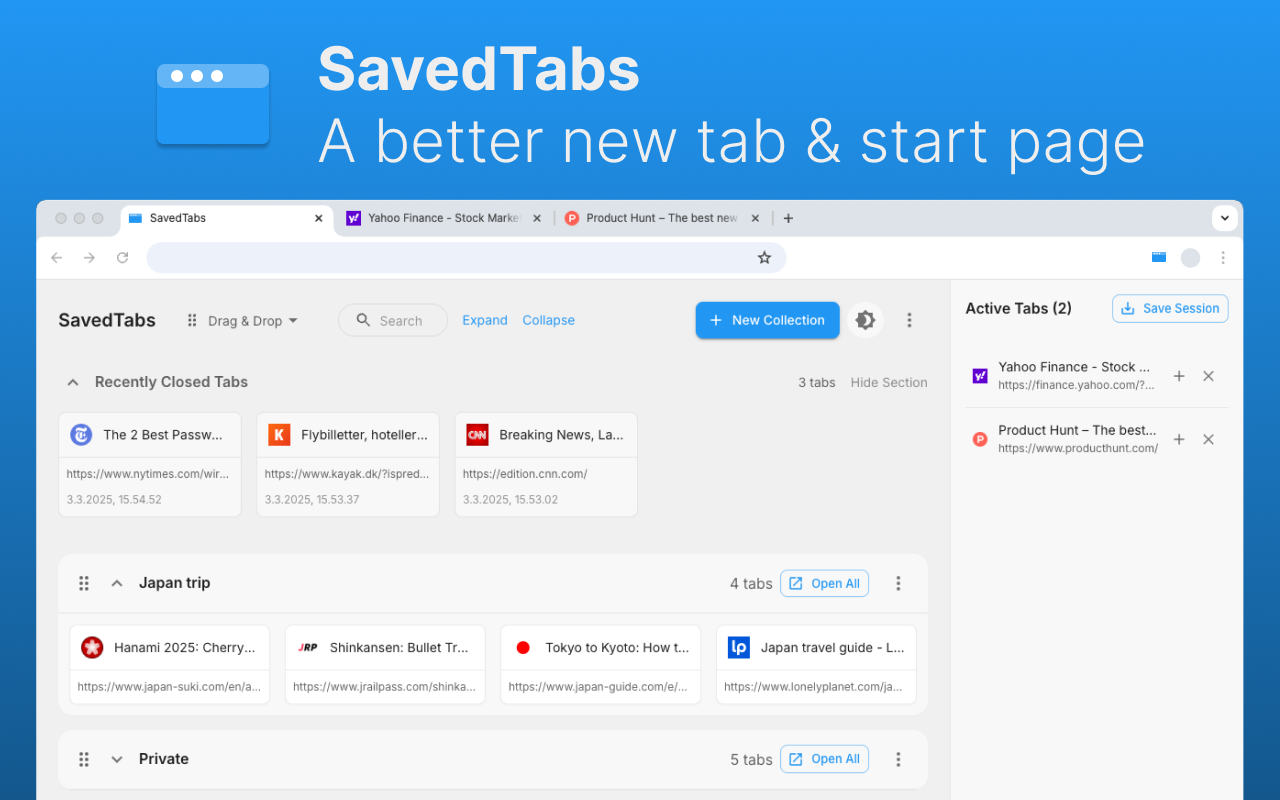 SavedTabs - A better new tab and start page chrome谷歌浏览器插件_扩展第4张截图