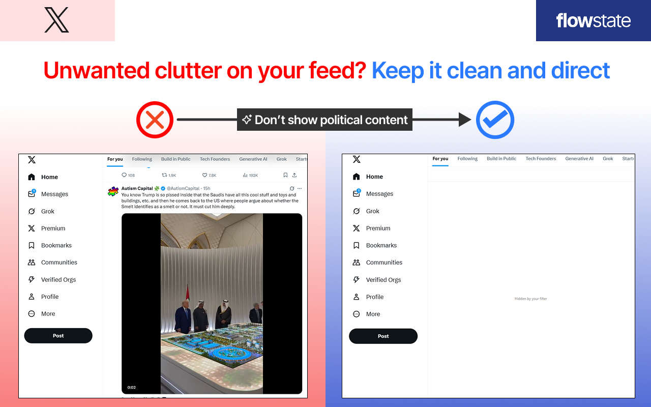 Flowstate: Filter YouTube & X feeds with AI. Total focus, zero distraction chrome谷歌浏览器插件_扩展第2张截图