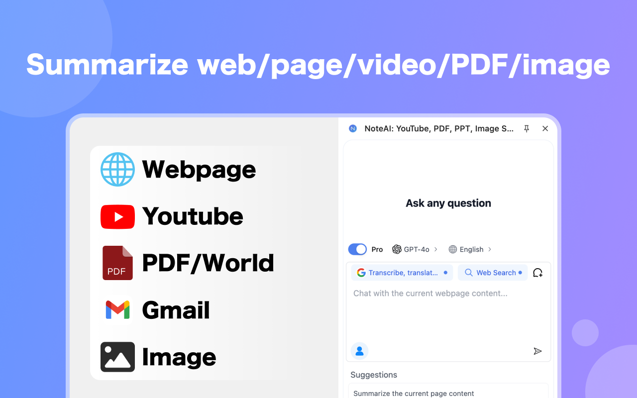 NoteAI: YouTube、PDF、PPT、图片摘要 - 生成式AI拓展工具 chrome谷歌浏览器插件_扩展第1张截图