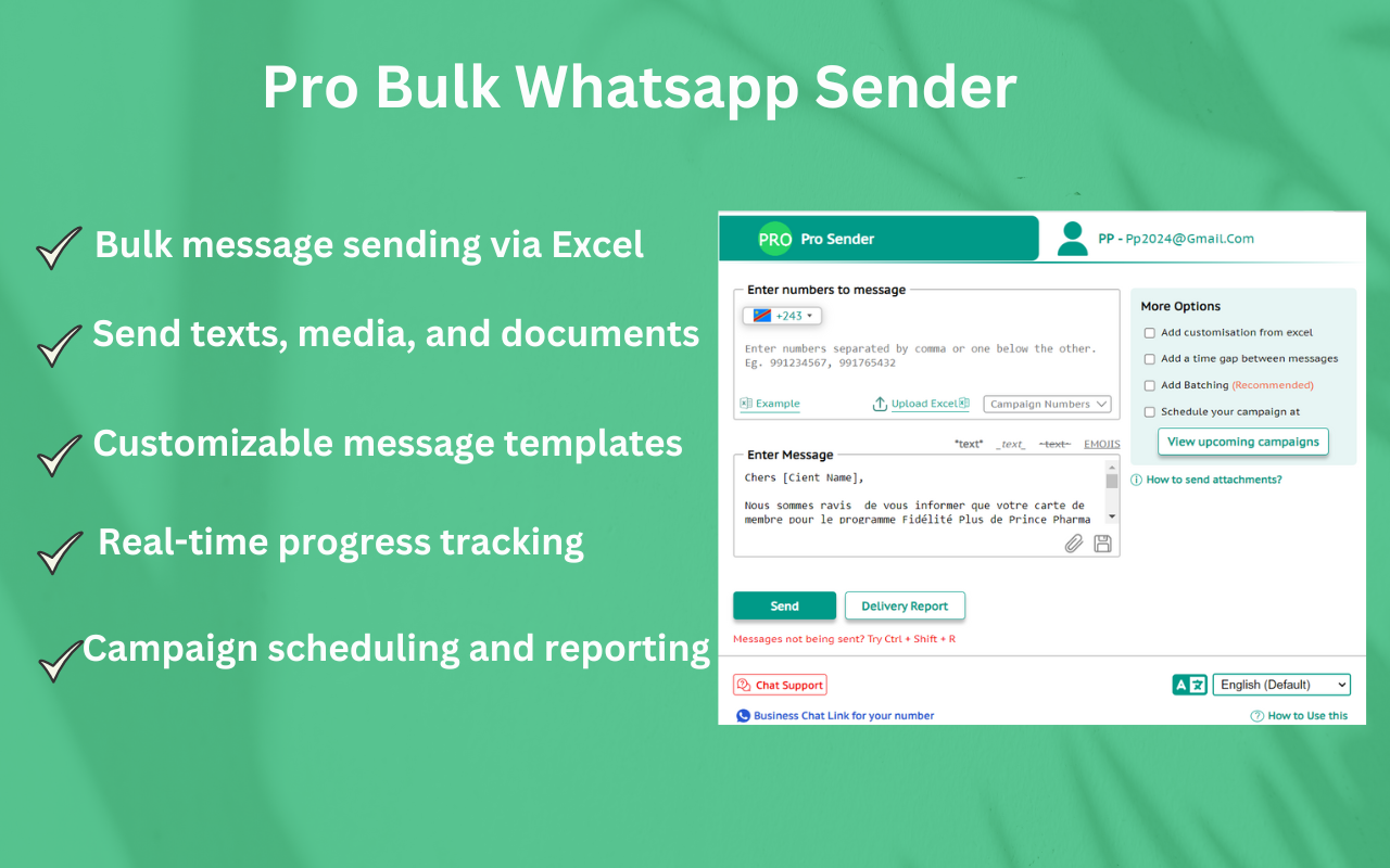 Pro Sender - Free Bulk WhatsApp Sender chrome谷歌浏览器插件_扩展第2张截图