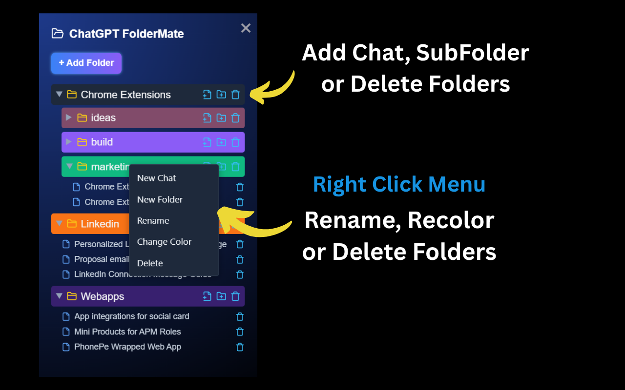 ChatGPT Folders Organizer - FolderMate: for GPT, Gemini, Grok chrome谷歌浏览器插件_扩展第1张截图