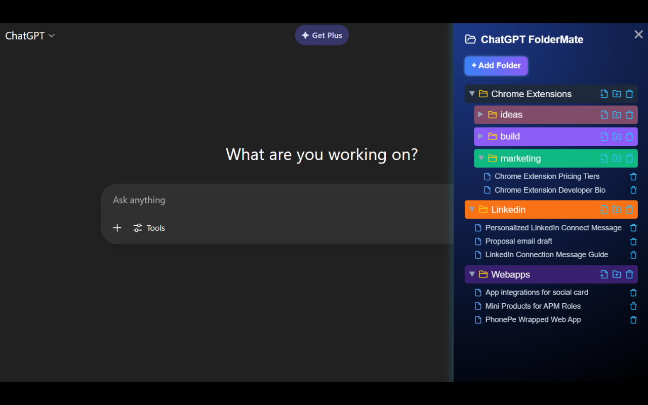 ChatGPT Folders Organizer - FolderMate: for GPT, Gemini, Grok chrome谷歌浏览器插件_扩展第3张截图