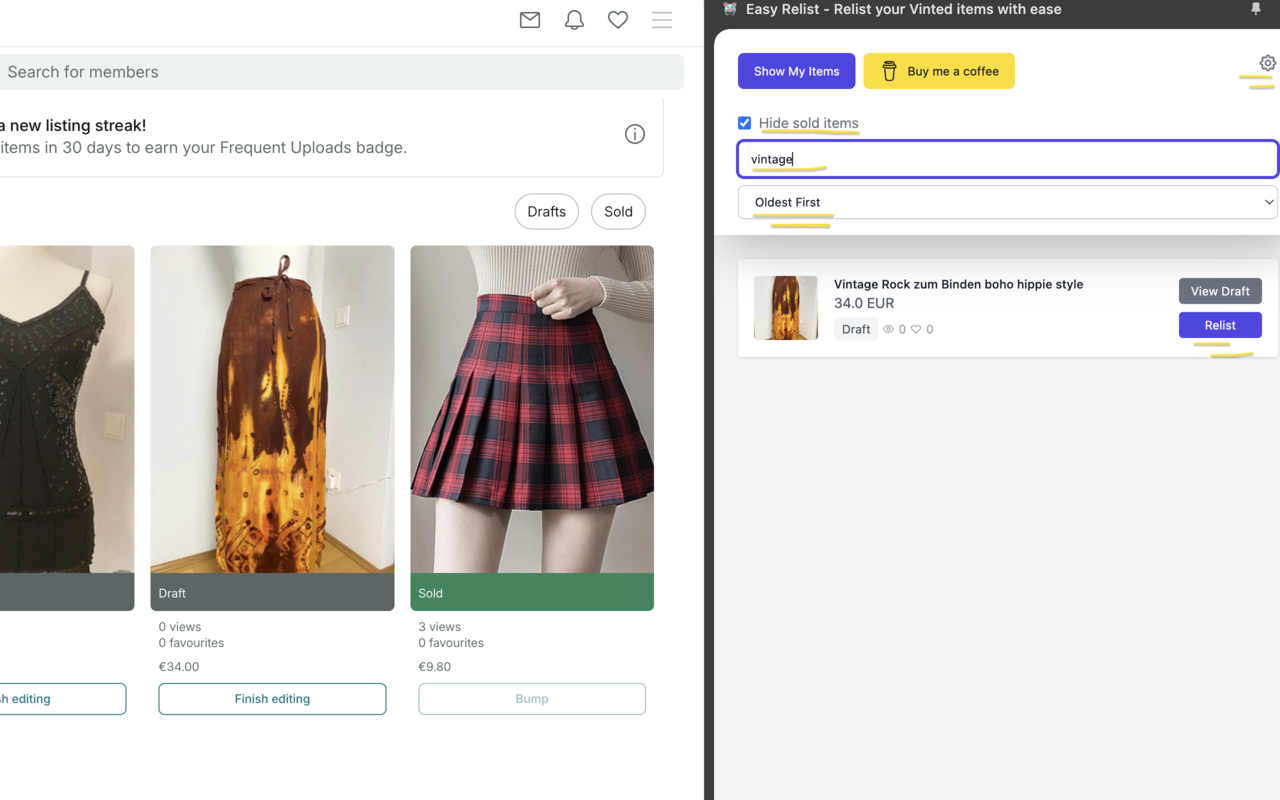 Easy Relist - Relist your Vinted items with watermarks chrome谷歌浏览器插件_扩展第4张截图
