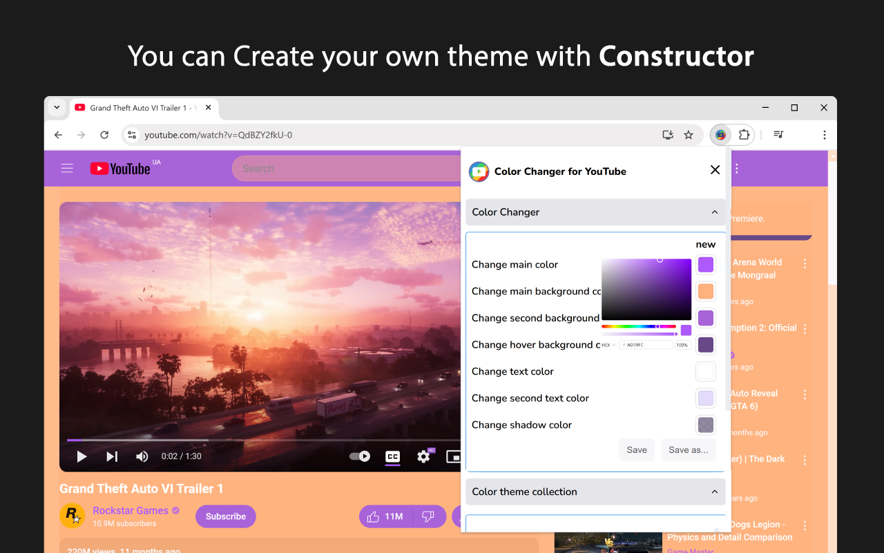YouTube的主题和颜色更换器 - Colorize YouTube chrome谷歌浏览器插件_扩展第3张截图