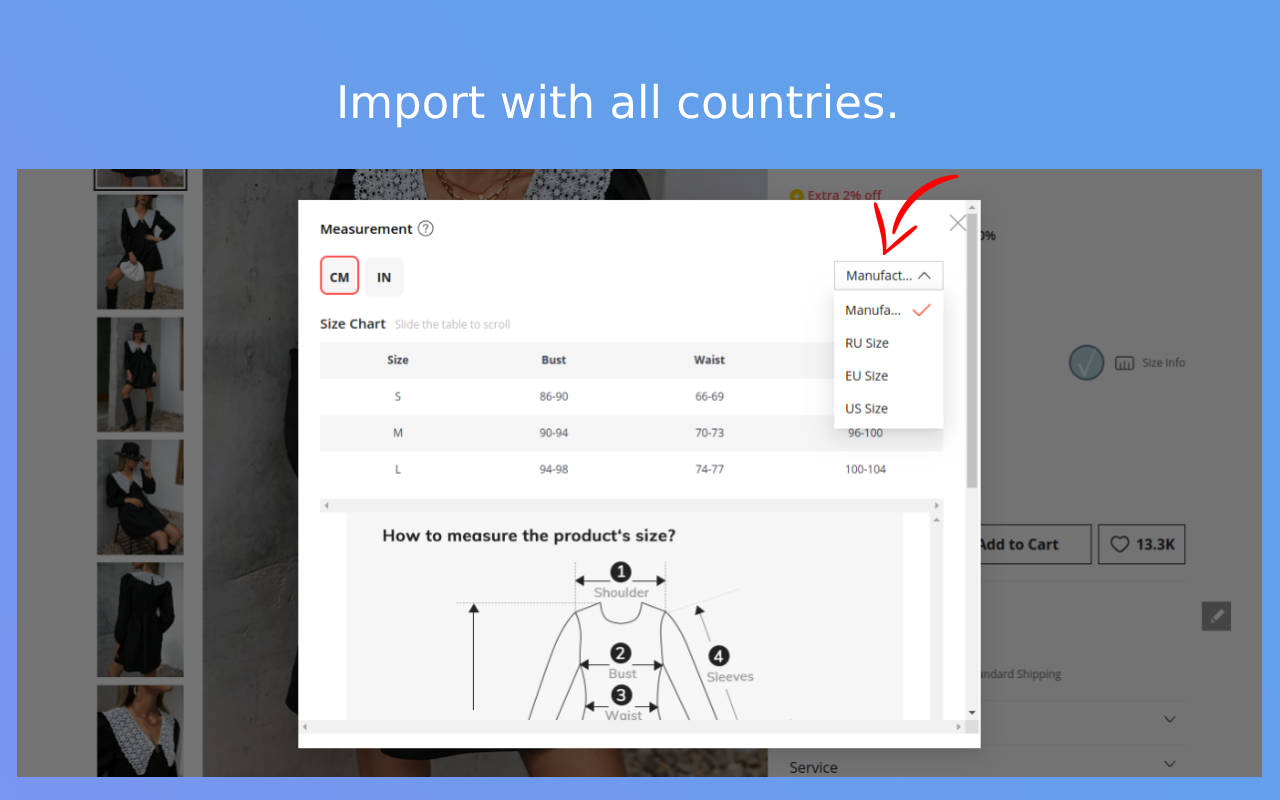 DSize: Dropship Clothing Size Chart chrome谷歌浏览器插件_扩展第3张截图