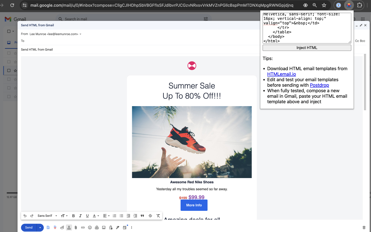 Send HTML in Gmail chrome谷歌浏览器插件_扩展第2张截图