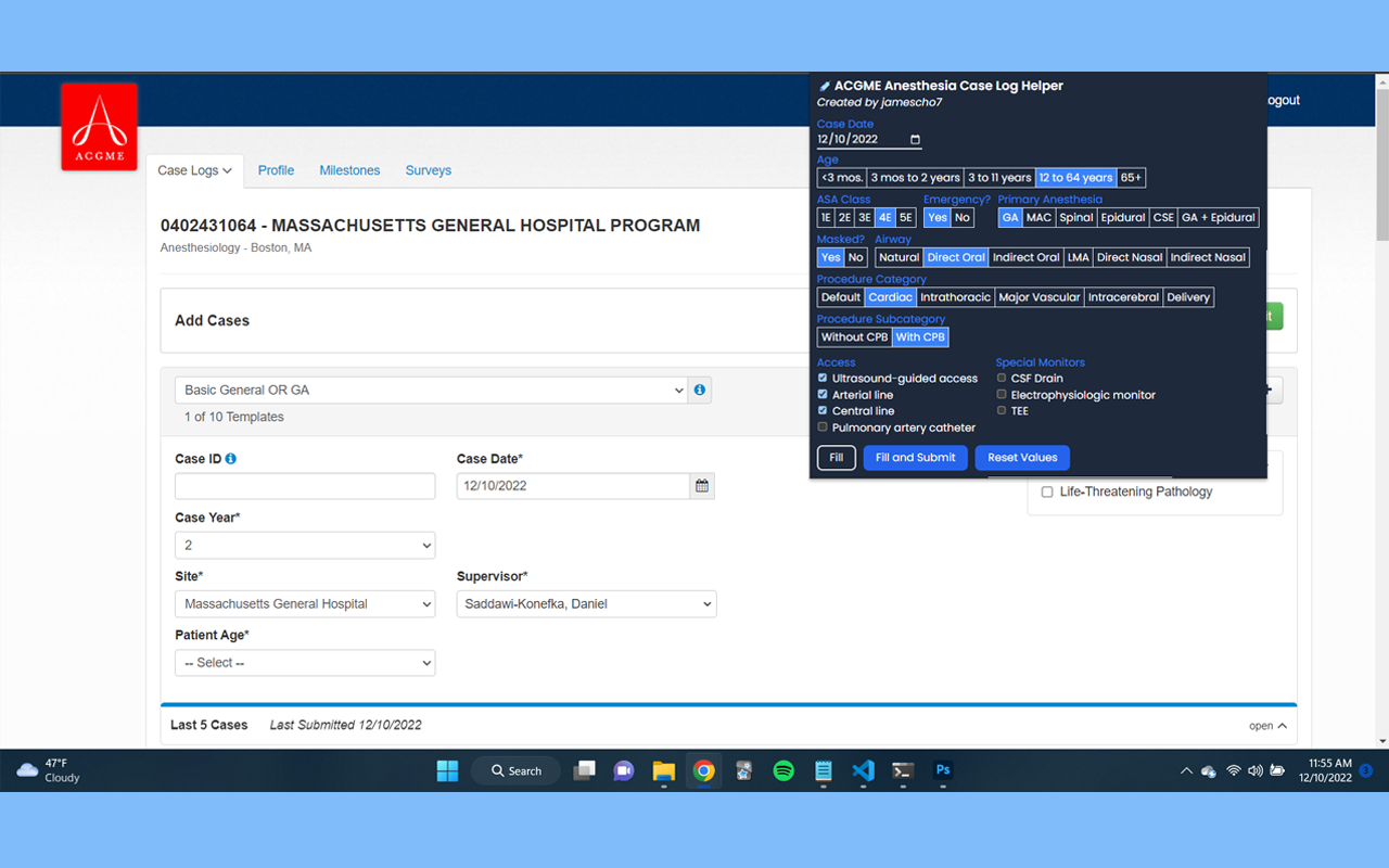 ACGME Anesthesia Case Log Helper chrome谷歌浏览器插件_扩展第1张截图