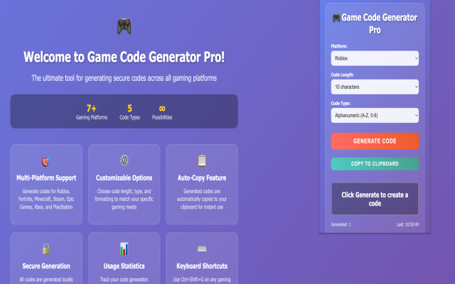 Roblox Game Code Generator Pro chrome谷歌浏览器插件_扩展第2张截图