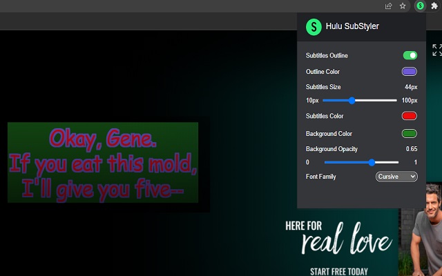 Hulu SubStyler：自定义字幕 chrome谷歌浏览器插件_扩展第2张截图
