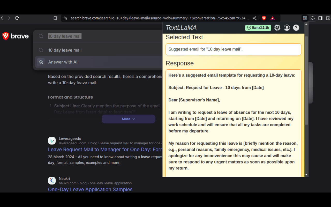 TextLLaMA - Your Personal Offline Grammar Fixer & Email Writer chrome谷歌浏览器插件_扩展第3张截图