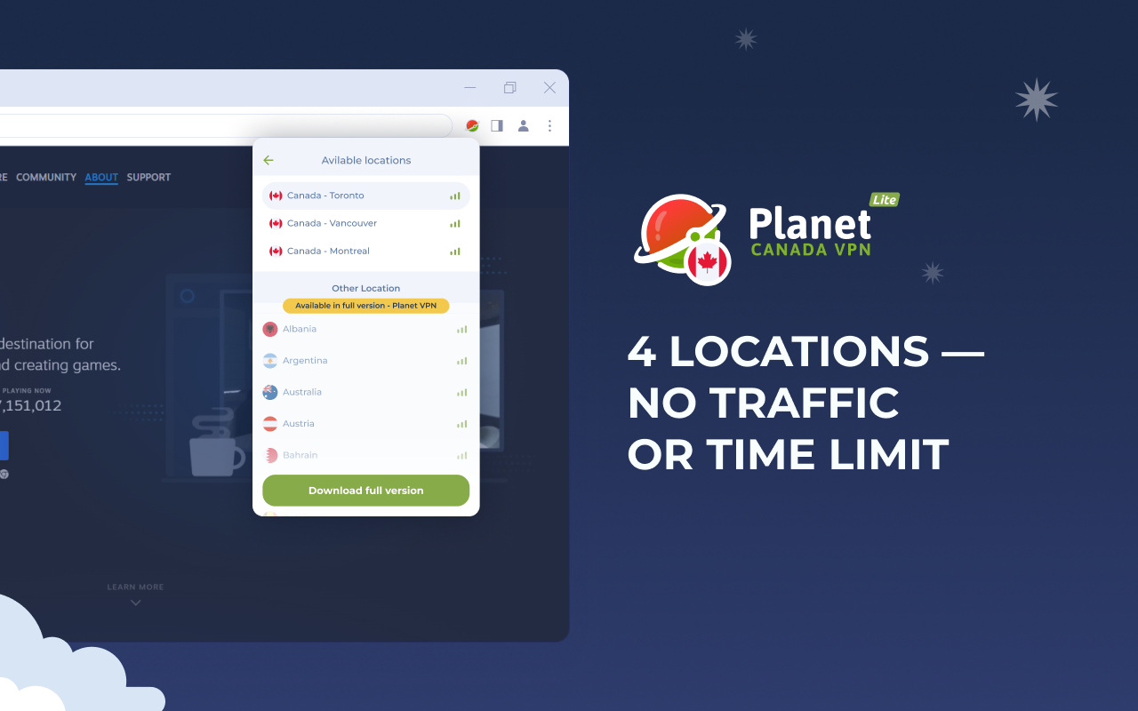  Canada - Planet  lite Proxy chrome谷歌浏览器插件_扩展第1张截图
