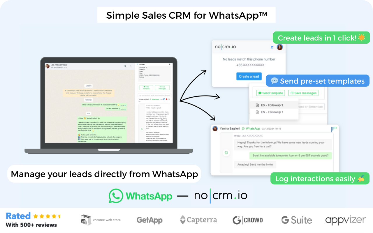 noCRM: Simple Sales CRM for WhatsApp™ chrome谷歌浏览器插件_扩展第1张截图