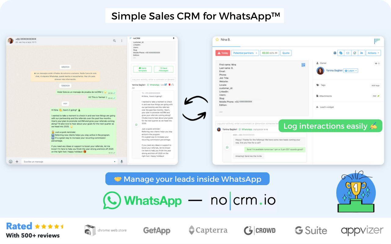 noCRM: Simple Sales CRM for WhatsApp™ chrome谷歌浏览器插件_扩展第3张截图