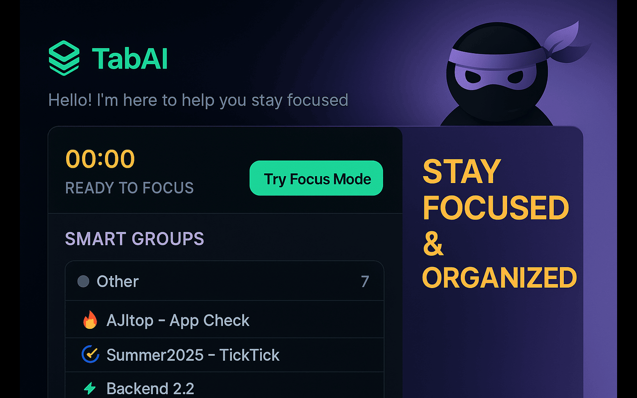 TabAI – AI Sidebar Tab Manager & Pomodoro Timer for Chrome chrome谷歌浏览器插件_扩展第2张截图