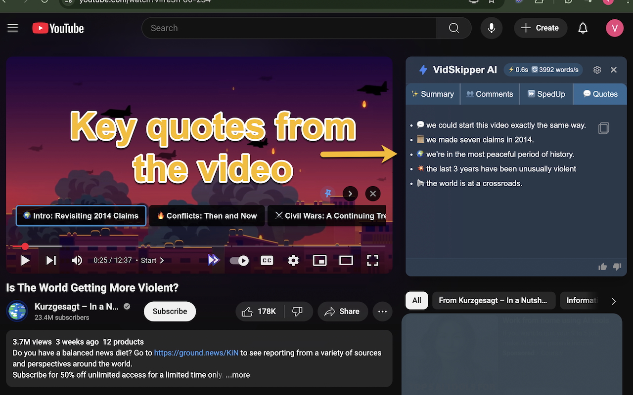 VidSkipper AI: YouTube Summary, Chapters & Sponsor Block chrome谷歌浏览器插件_扩展第4张截图