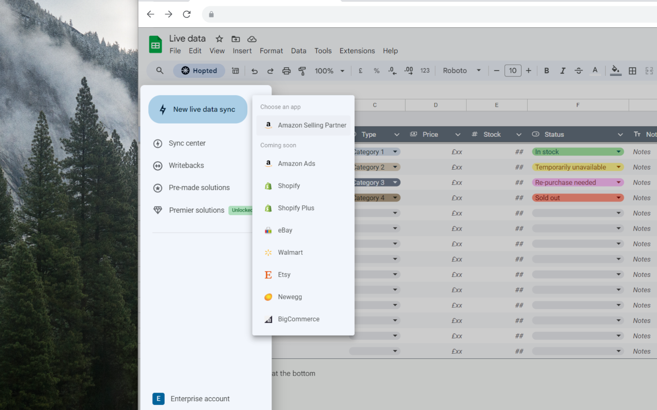 Hopted: Amazon, E-commerce Connector for Google Sheets chrome谷歌浏览器插件_扩展第1张截图