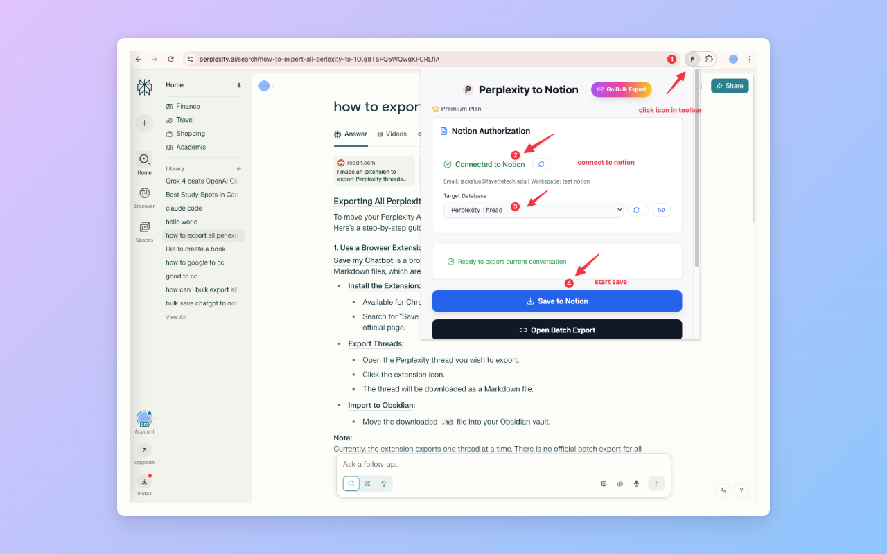 Save Perplexity to Notion - 批量导出 chrome谷歌浏览器插件_扩展第3张截图